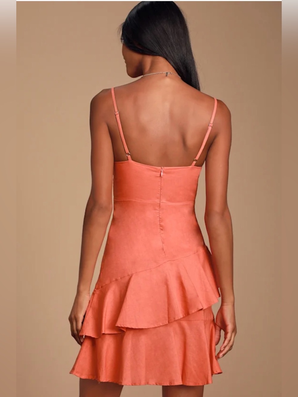 Lulu's Coral Button-Tier Mini Dress - Picture 4 of 9